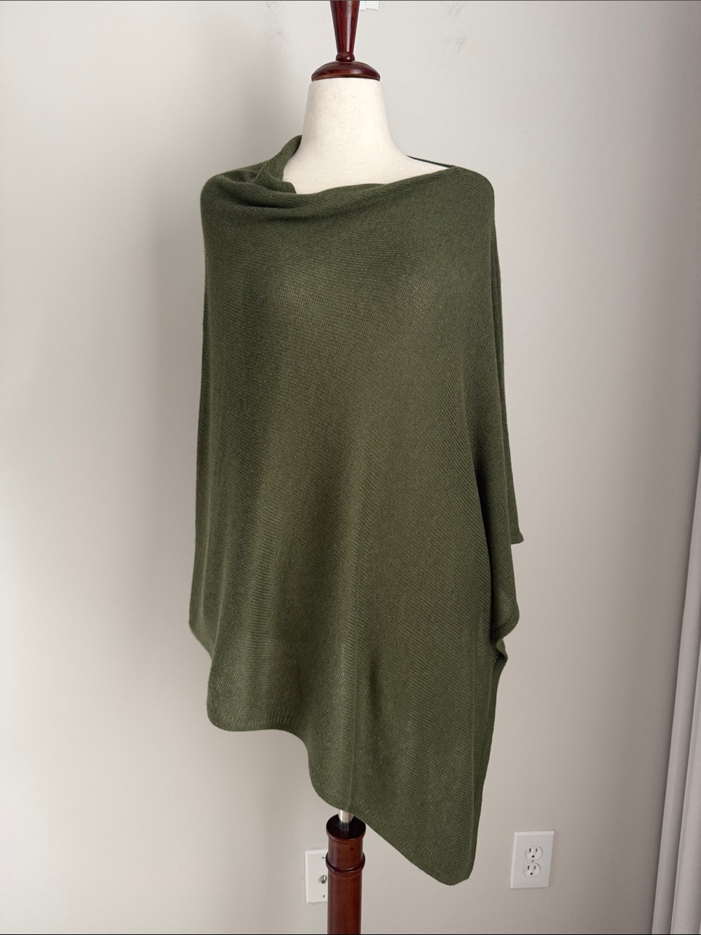 J. Crew Cotton Cashmere Asymmetrical Poncho Sweater Olive Green One Size